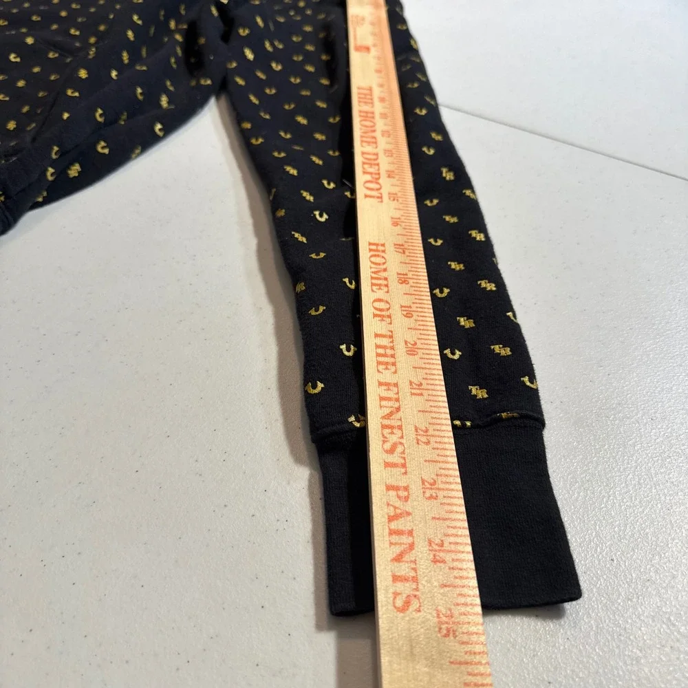 Y2K Style True Religion All Over Print Horseshoe Logo Hoodie Black‎ Gold Small